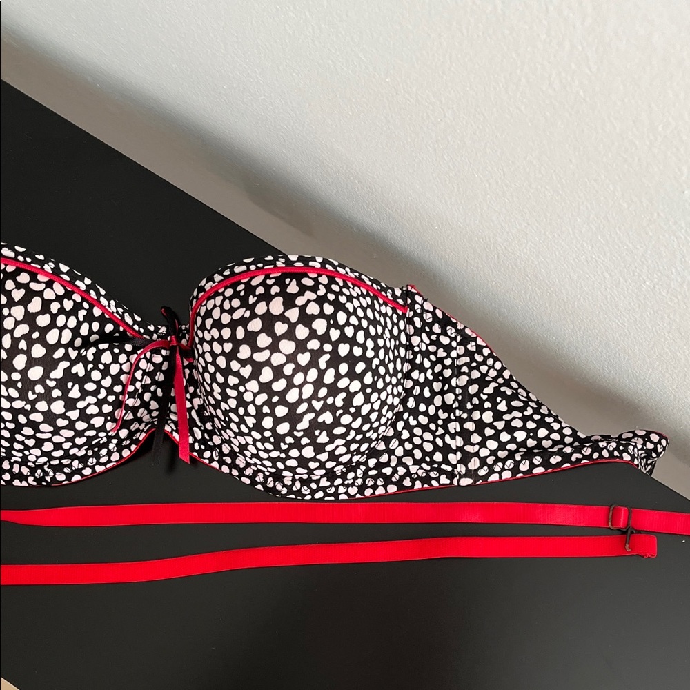 Black and White Polka Dot Bra with Red Accents